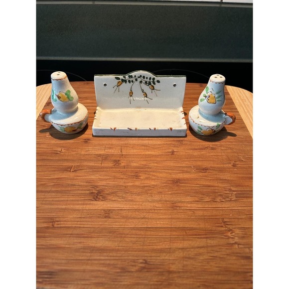 The Unbranded Brand Other - Vintage Ceramic Salt and Pepper Shakers with Wall Mount Shelf Fruit Hand Painted